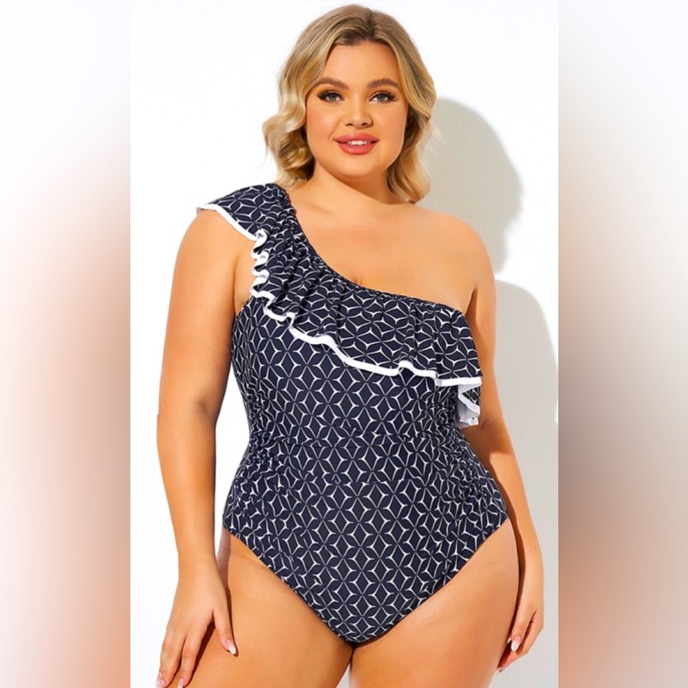NWT XXL Meet.Curve One Shoulder Ruffles Asymmetrical One Piece Swimsuit